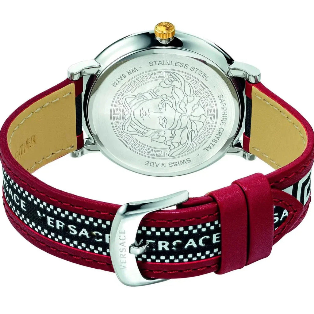 Versace V Circle Silver Dial Two Tone Leather Strap Watch for Men - VEBQ01319 Buy Now By Versace