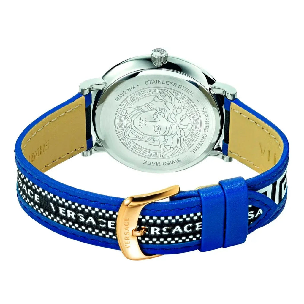 Versace V-Circle Black Dial Blue Leather Strap Watch for Men - VEBQ01419 Buy Now By Versace