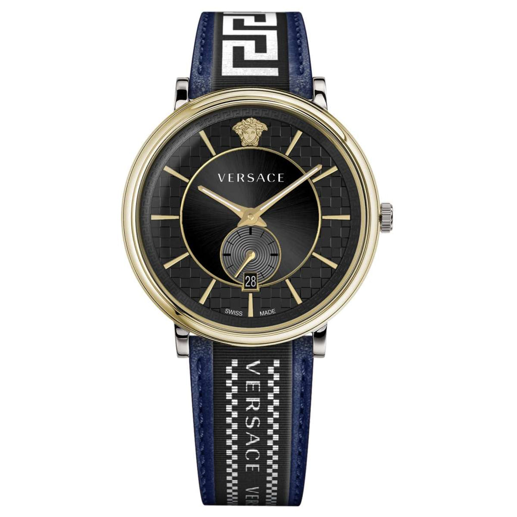 Versace V-Circle Black Dial Blue Leather Strap Watch for Men - VEBQ01419 Buy Now By Versace