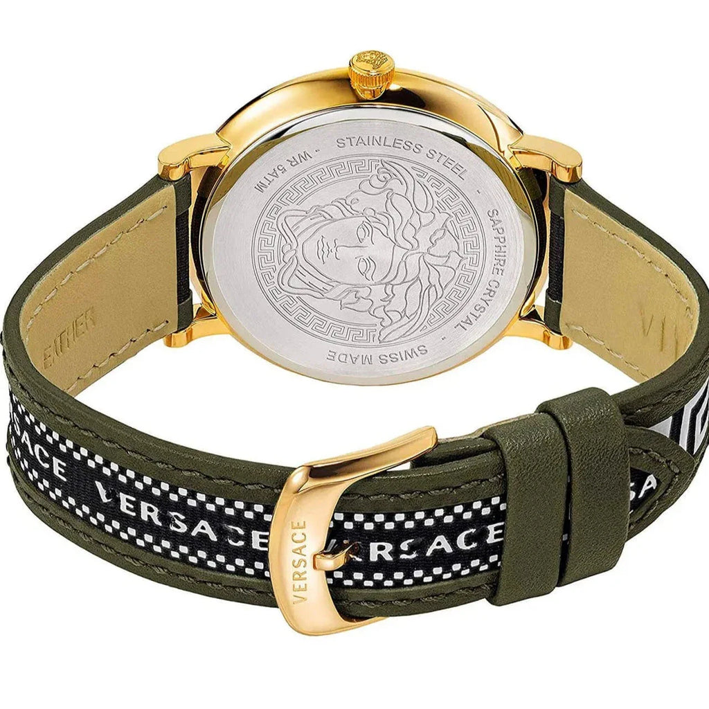 Versace V-Circle Quartz Green Dial Green Leather Strap Watch for Men - VEBQ01519 Buy Now By Versace