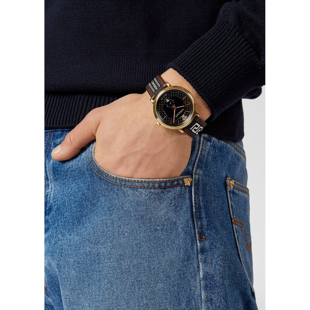 Versace V-Circle Quartz Black Dial Brown Leather Strap Watch for Men - VEBQ01619 Buy Now By Versace