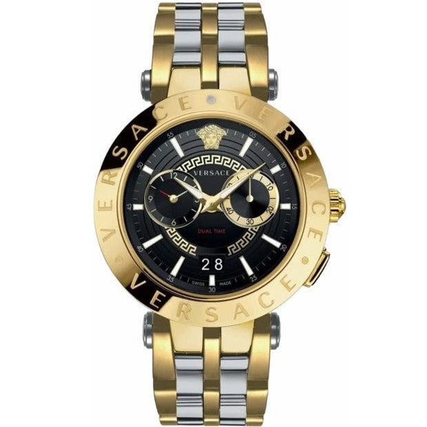 Versace V-Race Quartz Black Dial Gold Steel Strap Watch For Men - VEBV00519 Buy Now By Versace
