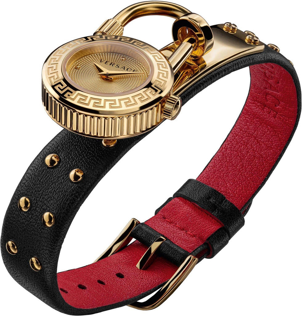 Versace Medusa Lock Icon Gold Dial Red Leather Strap Watch for Women - VEDW00119 Buy Now By Versace