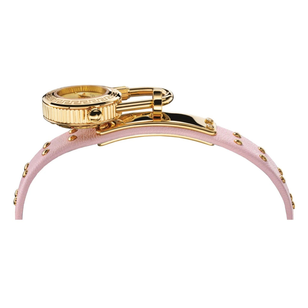 Versace Medusa Lock Icon Quartz Gold Dial Pink & Blue Leather Strap Watch For Women - VEDW00219 Buy Now By Versace