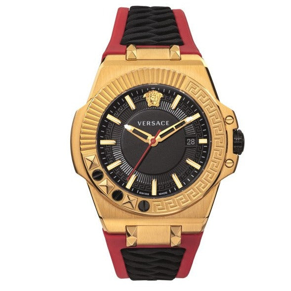 Versace Chain Reaction Quartz Black Dial Red & Black Rubber Strap Watch for Men - VEDY00319 Buy Now By Versace