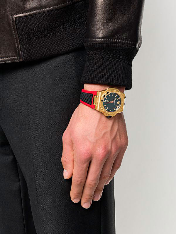 Versace Chain Reaction Quartz Black Dial Red & Black Rubber Strap Watch for Men - VEDY00319 Buy Now By Versace