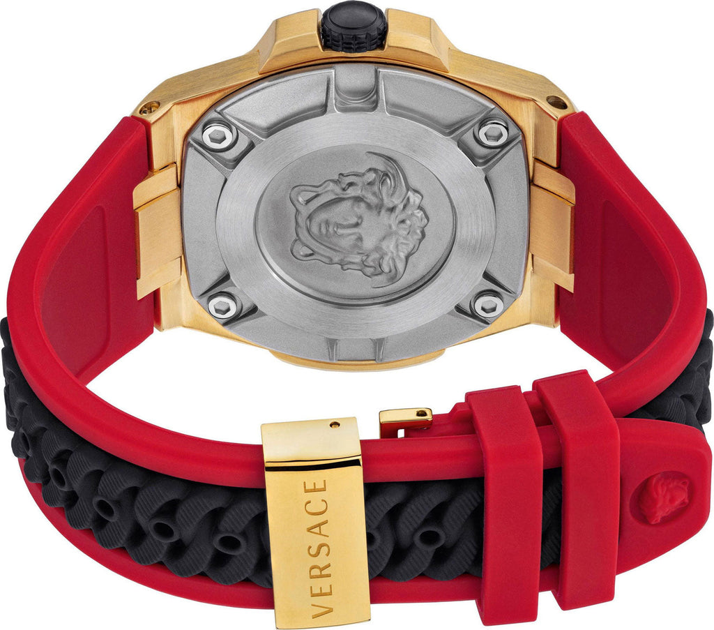 Versace Chain Reaction Quartz Black Dial Red & Black Rubber Strap Watch for Men - VEDY00319 Buy Now By Versace