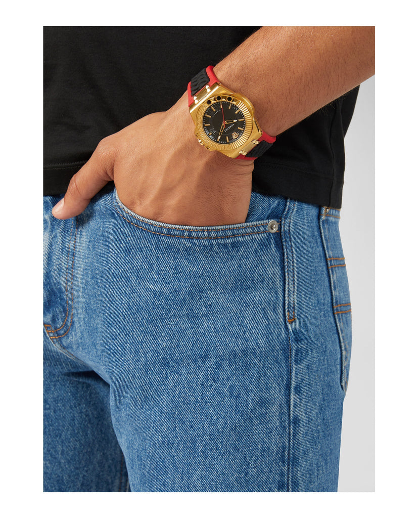 Versace Chain Reaction Quartz Black Dial Red & Black Rubber Strap Watch for Men - VEDY00319 Buy Now By Versace