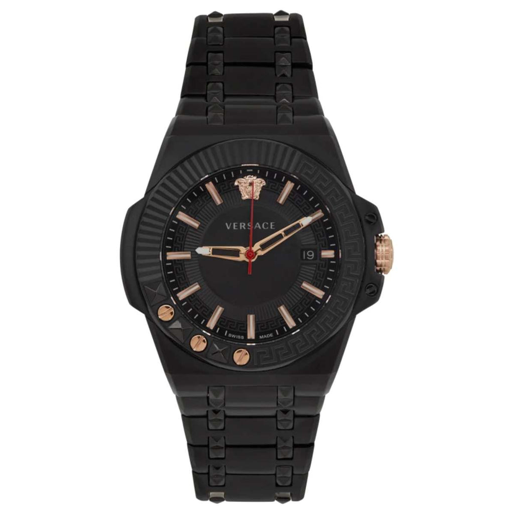 Versace Chain Reaction Quartz Black Dial Black Steel Strap Watch for Men - VEDY00719 Buy Now By Versace