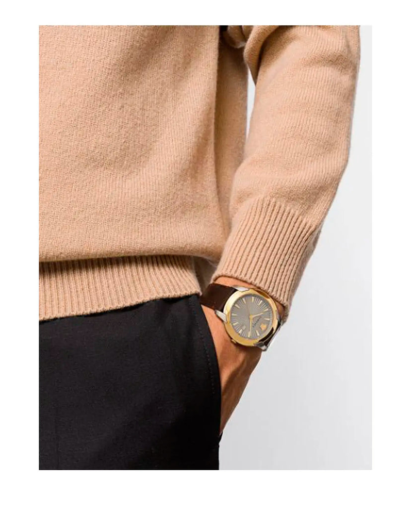 Versace V-Urban Quartz Grey Dial Brown Leather Strap Watch for Men - VELQ00219 Buy Now By Versace