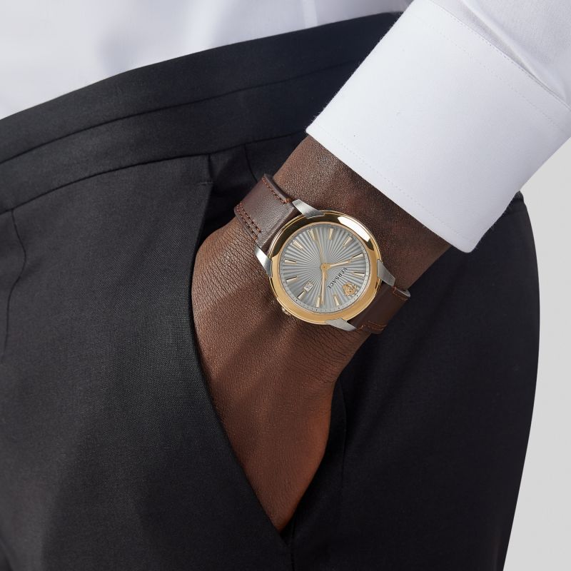 Versace V-Urban Quartz Grey Dial Brown Leather Strap Watch for Men - VELQ00219 Buy Now By Versace