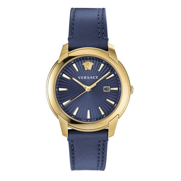 Versace V-Urban Quartz Blue Dial Blue Leather Strap Watch for Men - VELQ00319 Buy Now By Versace