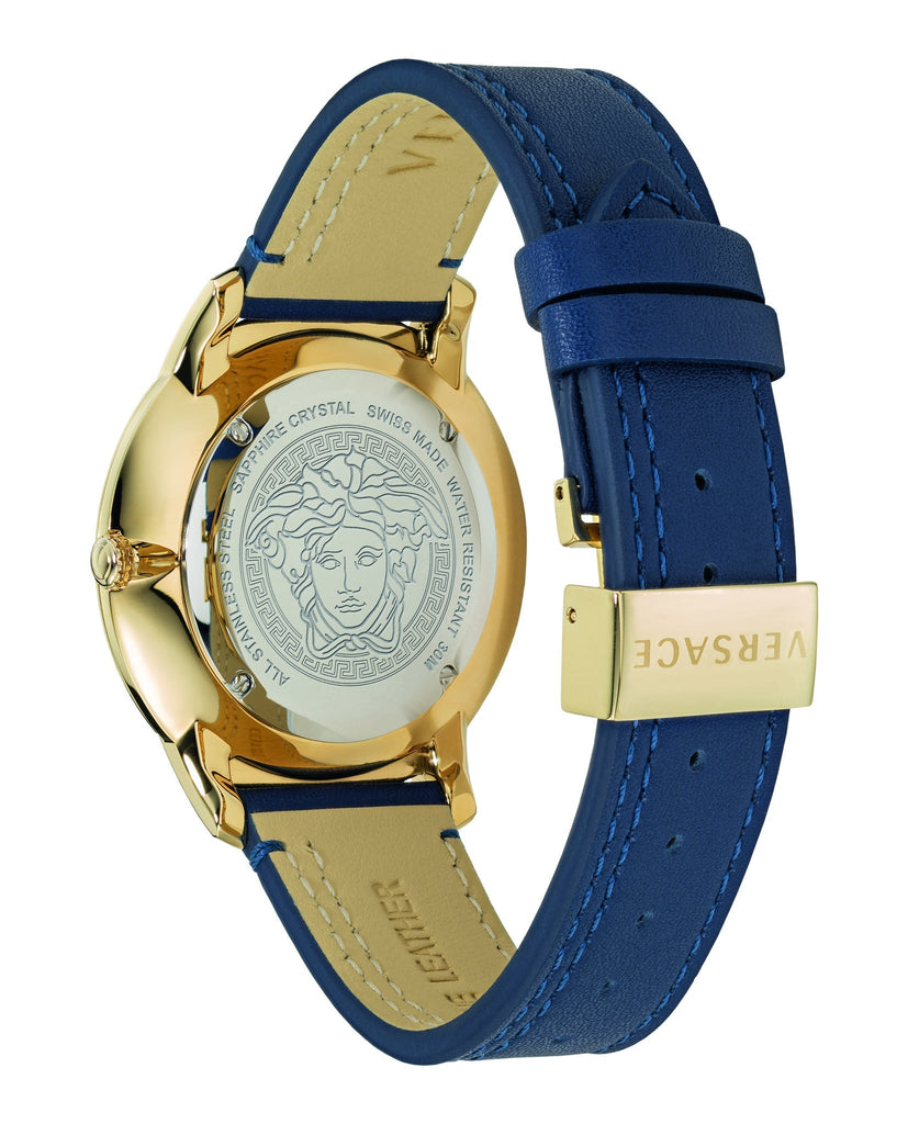 Versace V-Urban Quartz Blue Dial Blue Leather Strap Watch for Men - VELQ00319 Buy Now By Versace
