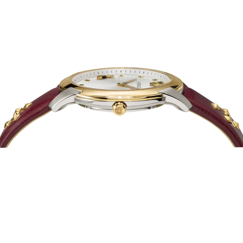 Versace Audrey Quartz Silver Dial Red Leather Strap Watch for Women - VELR00219 Buy Now By Versace