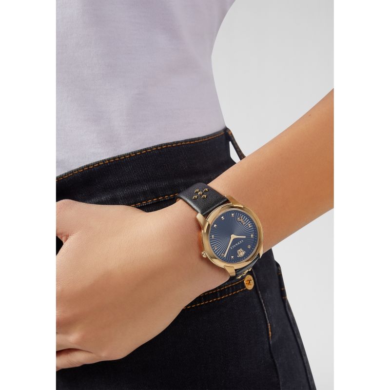 Versace Audrey Quartz Black Dial Black Leather Strap Watch for Women - VELR00319 Buy Now By Versace