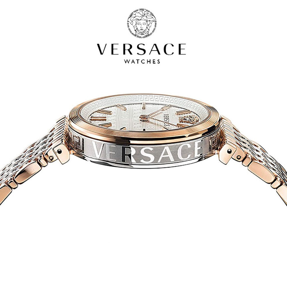 Versace V-Twist White Dial Two Tone Mesh Bracelet Watch for Women - VELS00719 Buy Now By Versace