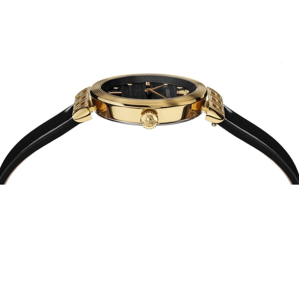 Versace Greca Meander Black Dial Black Leather Strap Watch for Women - VELW00420 Buy Now By Versace