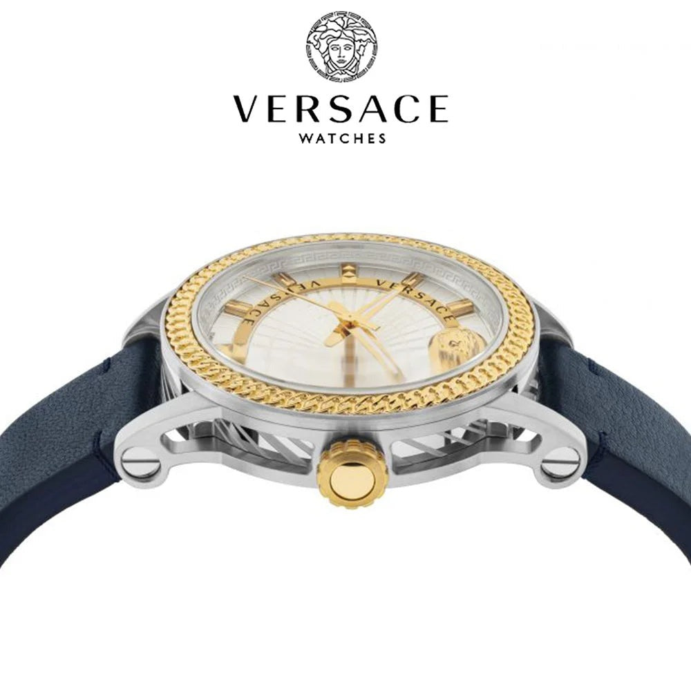 Versace Viamond Quartz White Dial Blue Leather Strap Watch For Men - VEPO00120 Buy Now By Versace