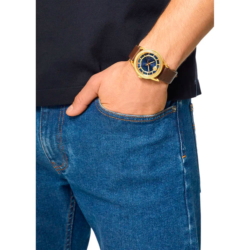 Versace Code Quartz Blue Dial Brown Leather Strap Watch For Men - VEPO00220 Buy Now By Versace