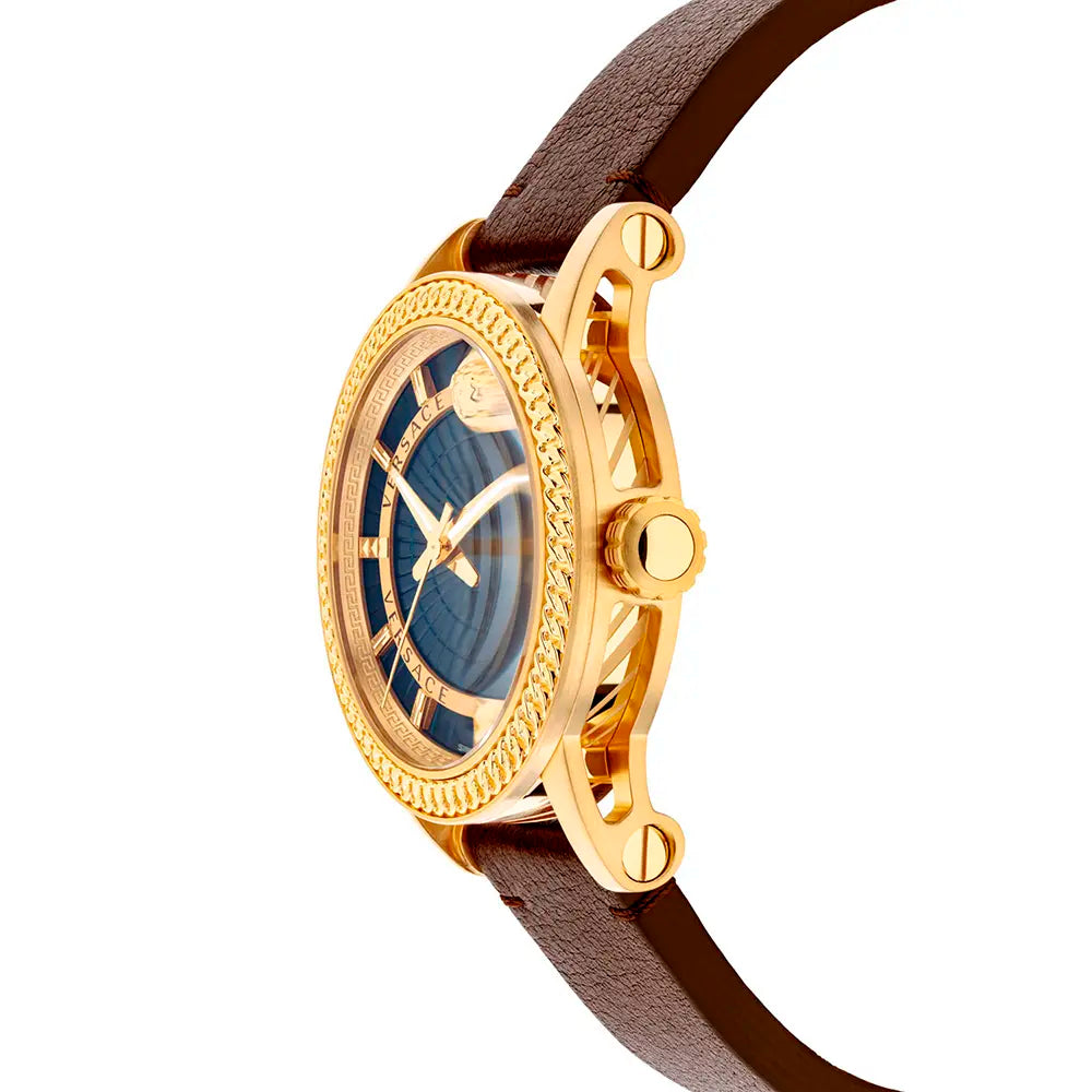 Versace Code Quartz Blue Dial Brown Leather Strap Watch For Men - VEPO00220 Buy Now By Versace