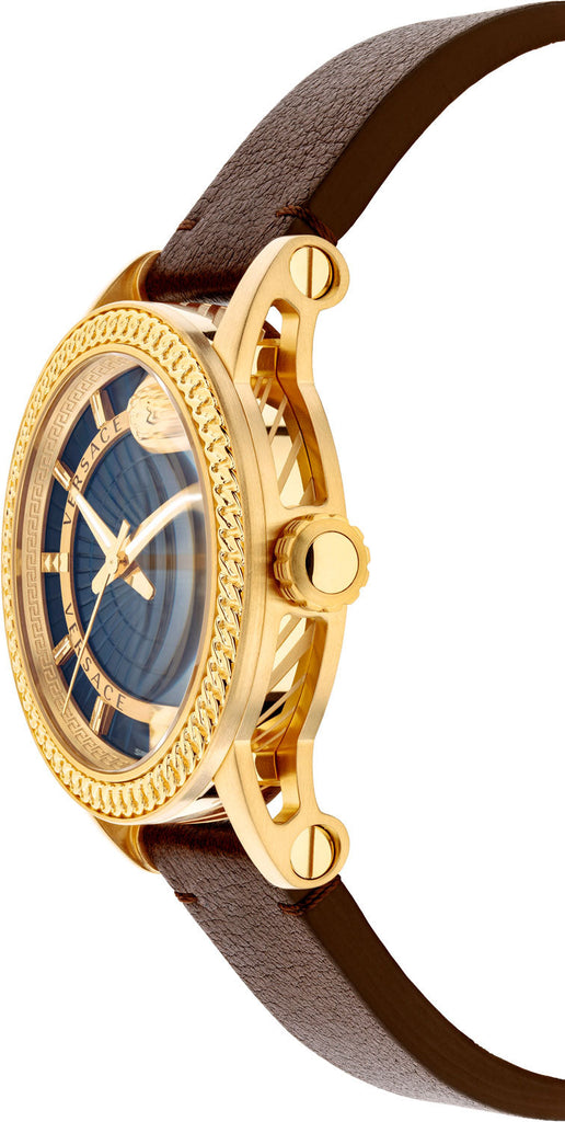 Versace Code Quartz Blue Dial Brown Leather Strap Watch For Men - VEPO00220 Buy Now By Versace