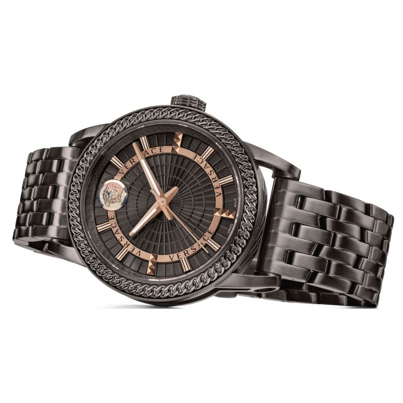 Versace Viamond Quartz Black Dial Grey Steel Strap Watch For Men - VEPO00520 Buy Now By Versace