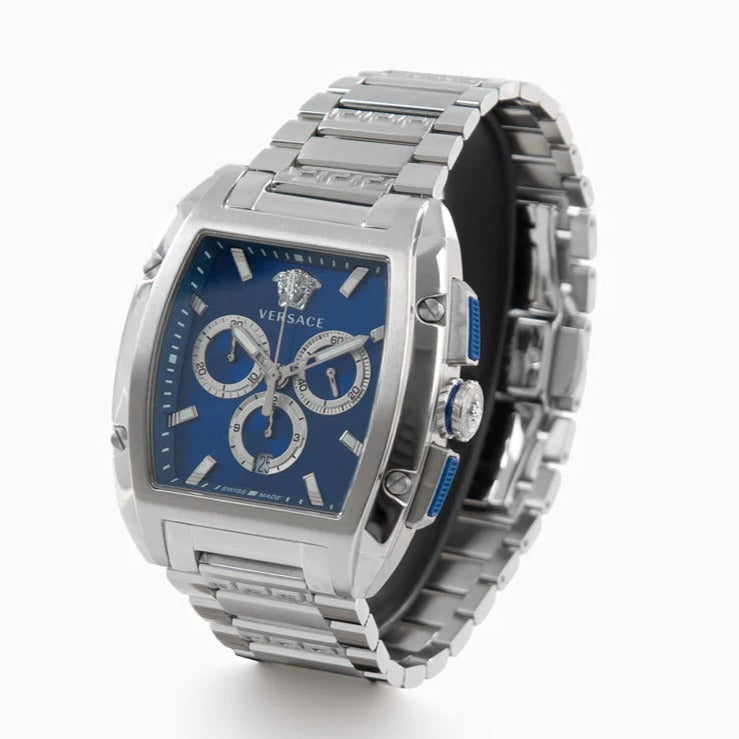 Versace Dominus Chronograph Blue Dial Silver Steel Strap Watch For Men - VE6H00423 Buy Now By Versace