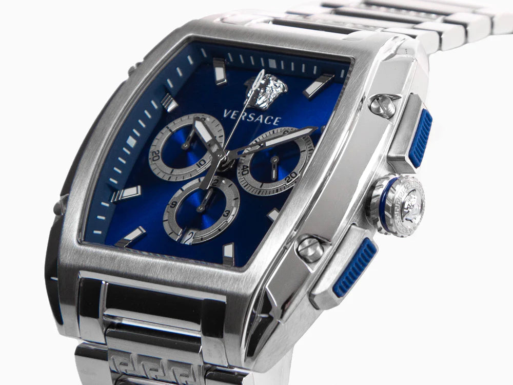 Versace Dominus Chronograph Blue Dial Silver Steel Strap Watch For Men - VE6H00423 Buy Now By Versace
