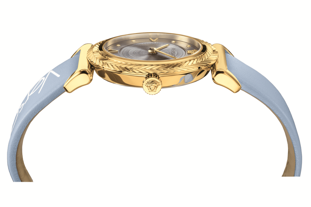 Versace V-Motif Grey Dial Blue Leather Strap Watch for Women - VERE00318 Buy Now By Versace