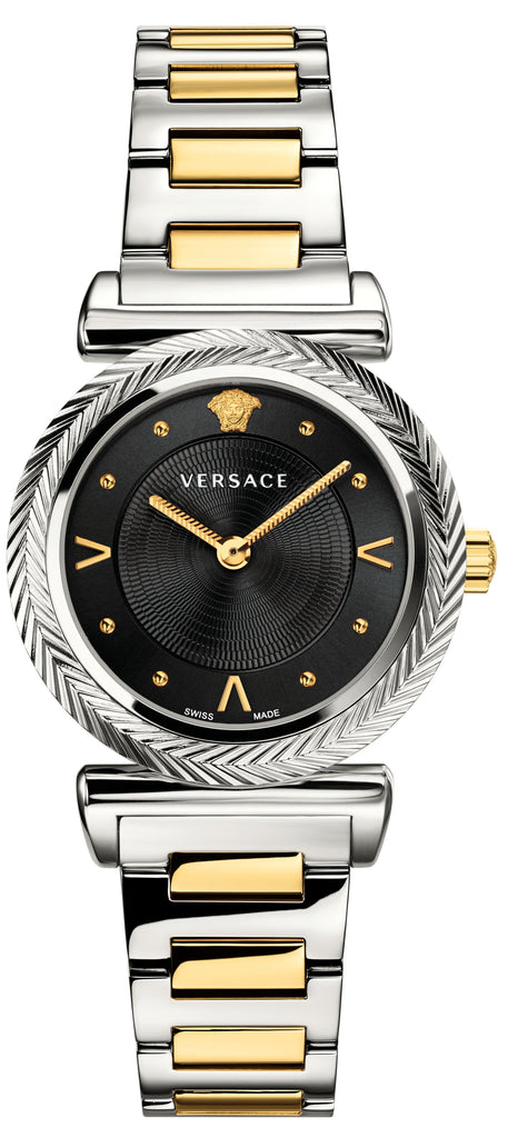 Versace V-Motif Black Dial Two Tone Steel Strap Watch for Women - VERE00518 Buy Now By Versace