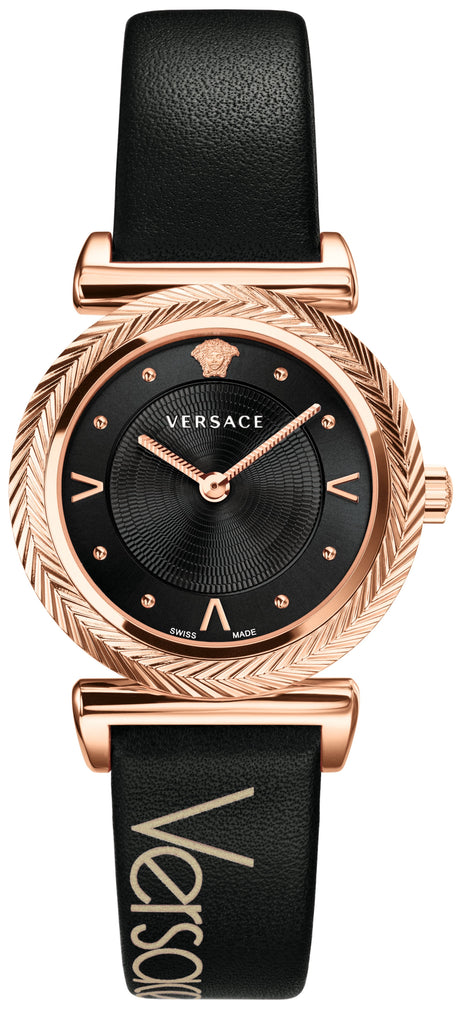 Versace V-Motif Vintage Logo Black Dial Black Leather Strap Watch for Women - VERE00818 Buy Now By Versace