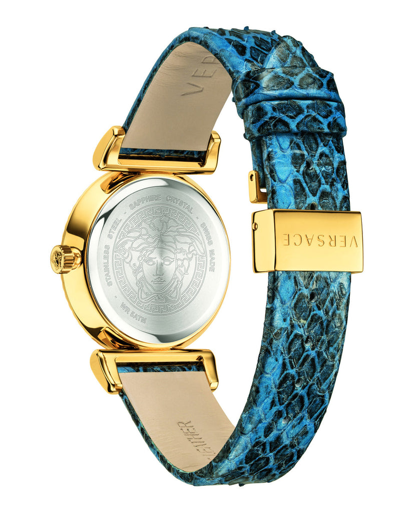 Versace V-Motif Vintage Logo Diamonds Blue Dial Blue Leather Strap Watch for Women - VERE01018 Buy Now By Versace