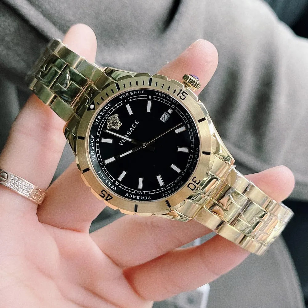 Versace Hellenyium Quartz Black Dial Gold Steel Strap Watch For Men - VE3A00820 Buy Now By Versace