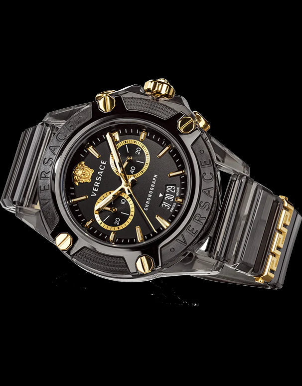 Versace Icon Active Chronograph Black Dial Black Steel Strap Watch for Men - VEZ700421 Buy Now By Versace