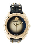 Versace Shadov Quartz Gold Dial Black Leather Strap Watch for Women - VEBM00318 Buy Now By Versace
