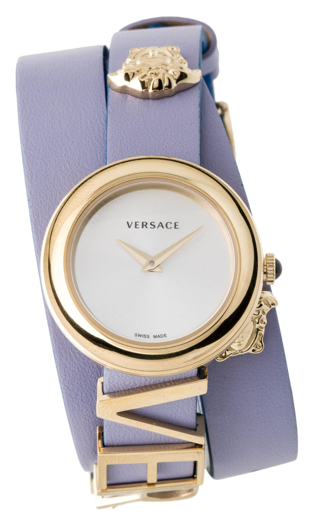 Versace V-Flare Silver Dial Purple Leather Strap Watch for Women - VEBN00318 Buy Now By Versace