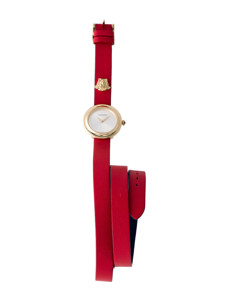Versace V-Flare Quartz Silver Dial Red Leather Strap Watch for Women - VEBN00418 Buy Now By Versace