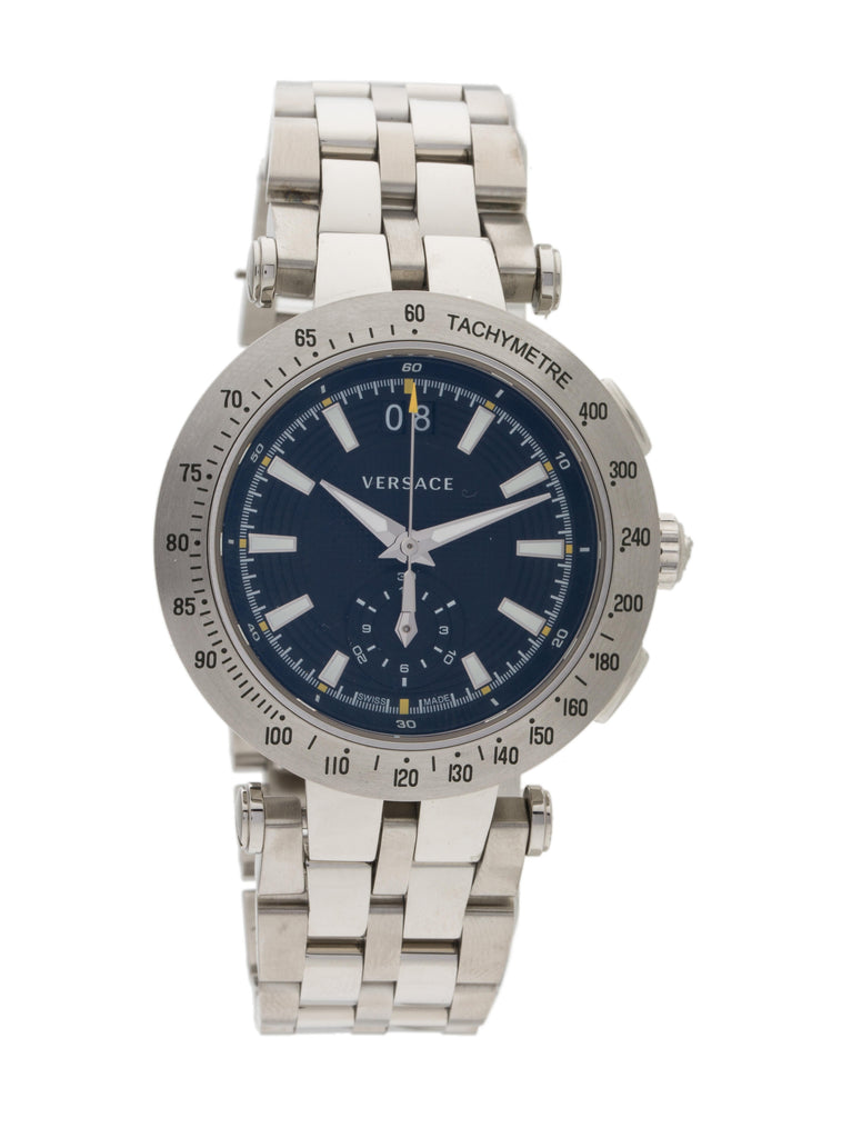 Versace V-Race Sport Black Dial Silver Steel Strap Watch for Men - VAH010016 Buy Now By Versace