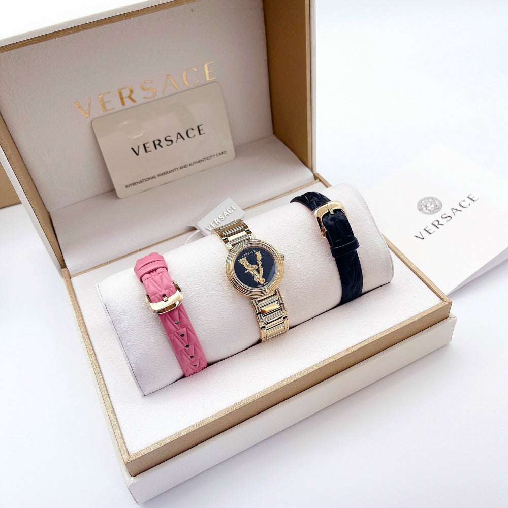 Versace V Virtus Quartz Black Dial Gold Steel Strap Watch For Women - VET300121 Buy Now By Versace