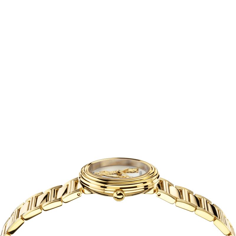 Versace Mini Virtus Quartz White Dial Gold Steel Strap Watch For Men - VET300221 Buy Now By Versace