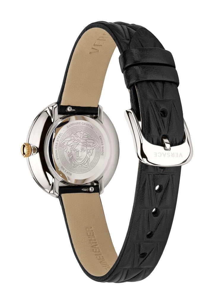 Versace Virtus Quartz White Dial Black Leather Strap Watch For Women - VET300421 Buy Now By Versace