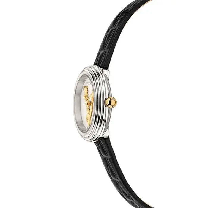 Versace Virtus Quartz White Dial Black Leather Strap Watch For Women - VET300421 Buy Now By Versace
