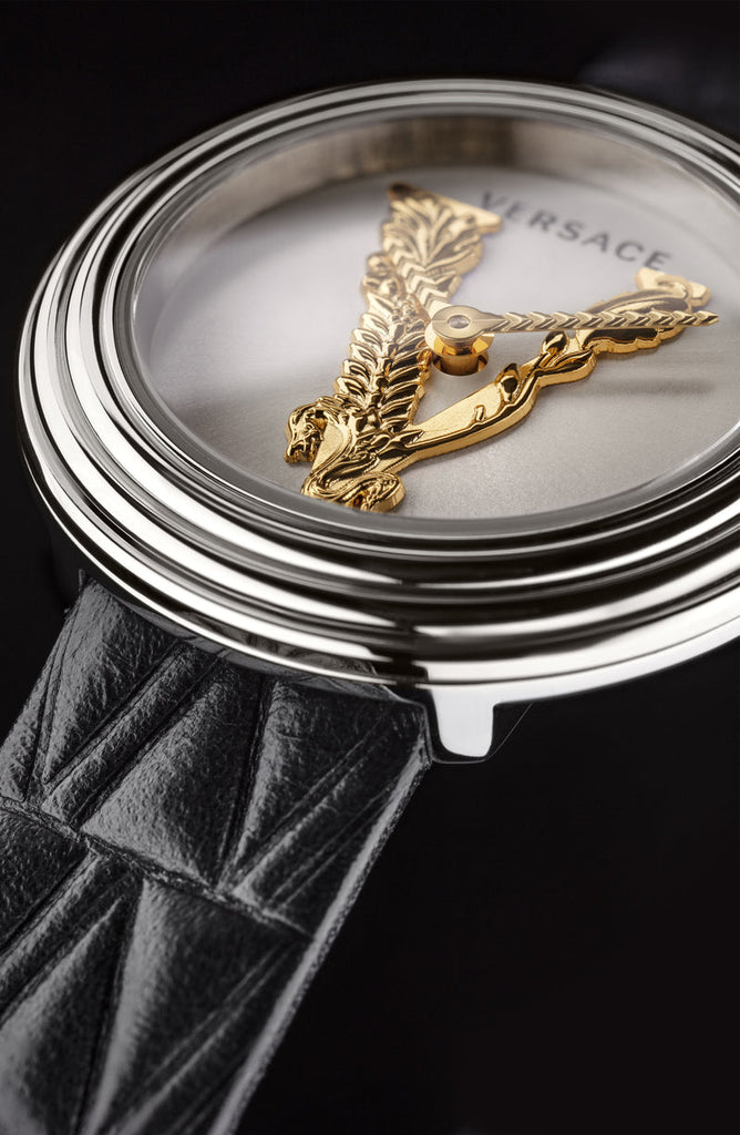 Versace Virtus Quartz White Dial Black Leather Strap Watch For Women - VET300421 Buy Now By Versace