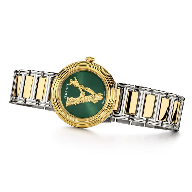 Versace Virtus Quartz Green Dial Two Tone Steel Strap Watch For Women - VET300821 Buy Now By Versace