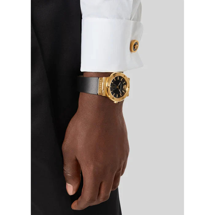 Versace Greca Black Dial Black Leather Strap Watch for Men - VEVI00220 Buy Now By Versace