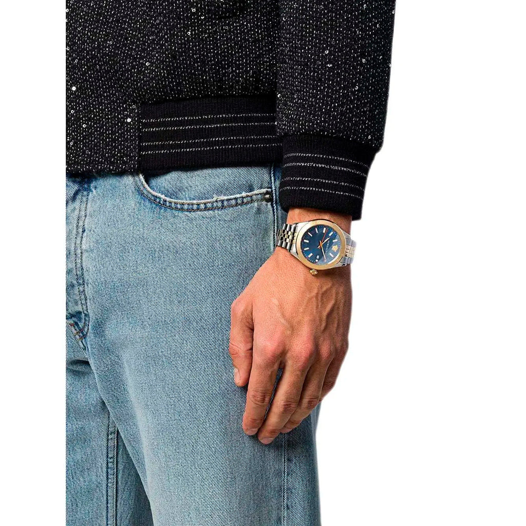 Versace Hellenyium Quartz Blue Dial Two Tone Steel Strap Watch for Men - VEVK00520 Buy Now By Versace
