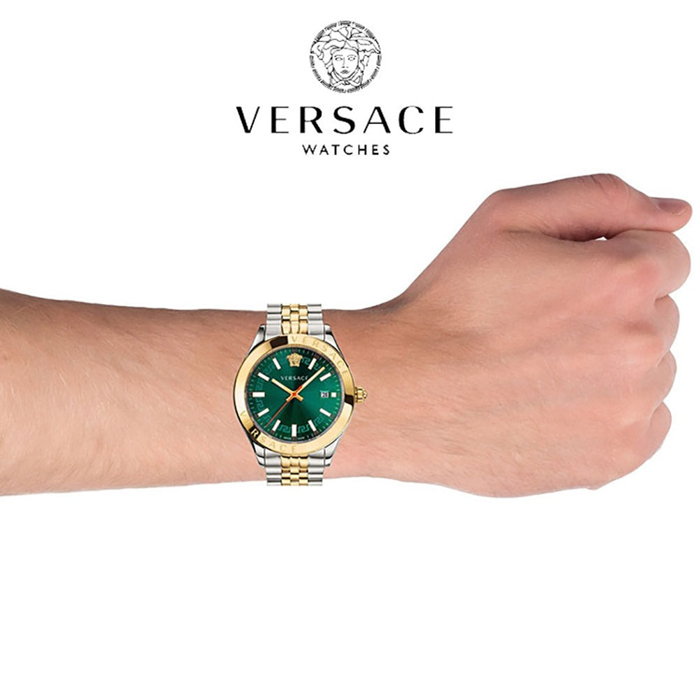Versace Hellenium Green Dial Two Tone Steel Strap Watch for Men - VEVK00620 Buy Now By Versace