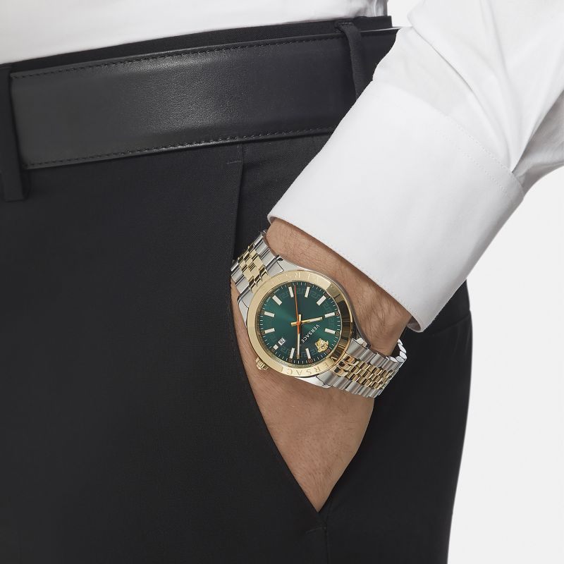 Versace Hellenium Green Dial Two Tone Steel Strap Watch for Men - VEVK00620 Buy Now By Versace