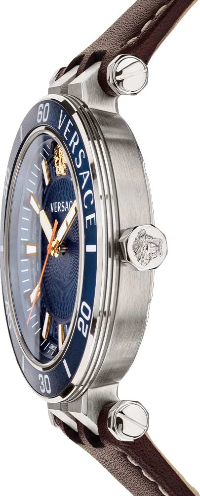 Versace Greca Sport Analog Blue Dial Brown Leather Strap Watch For Men - VEZ300121 Buy Now By Versace