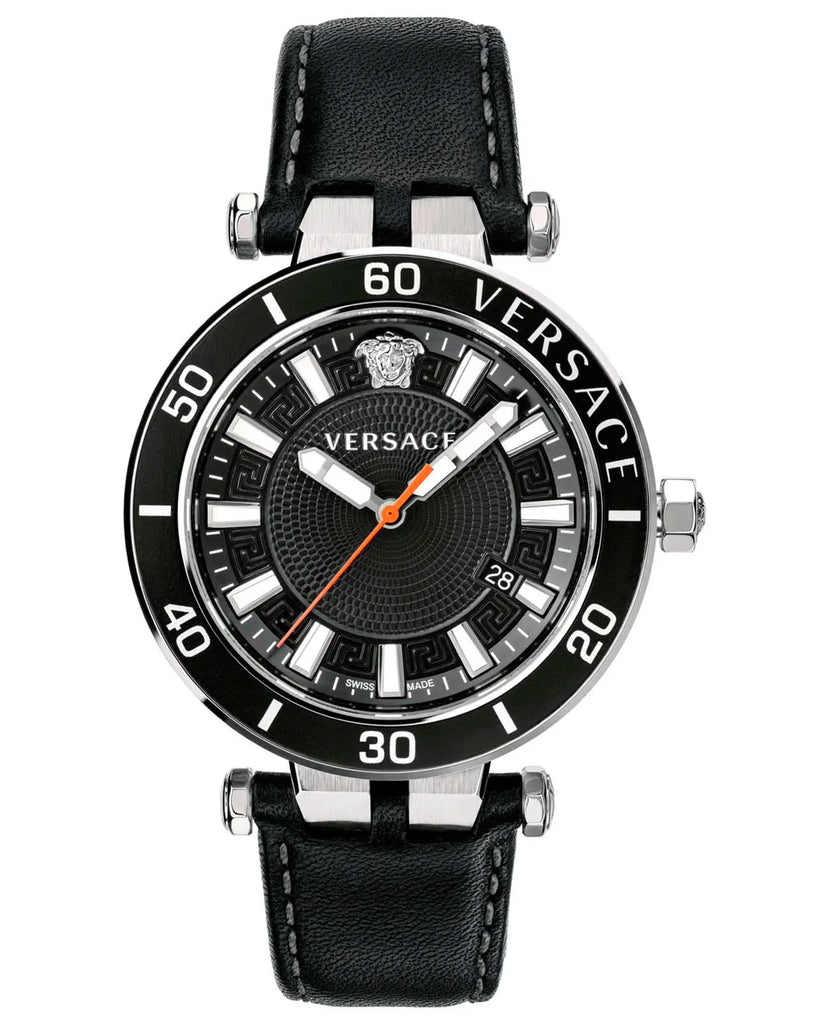 Versace Greca Sport Quartz Black Dial Black Leather Strap Watch For Men - VEZ300221 Buy Now By Versace